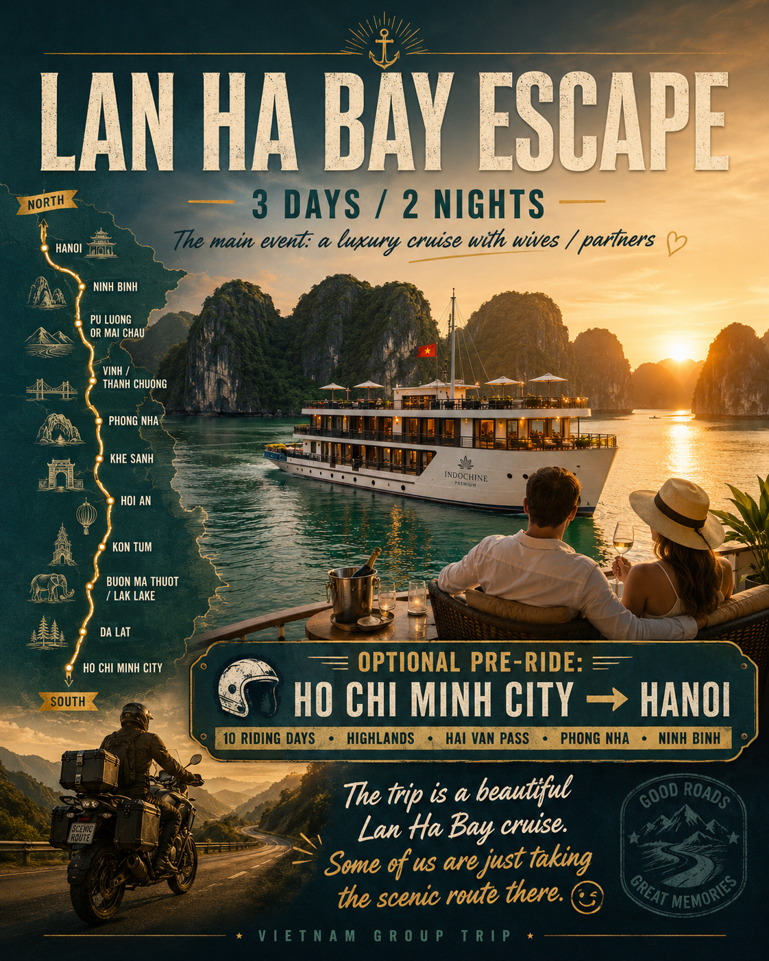 Poster for Lan Ha Bay Escape with optional motorcycle pre-ride